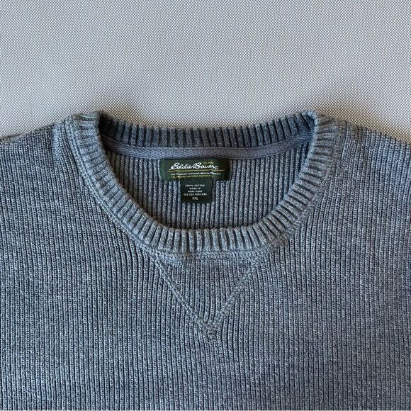 Eddie Bauer Gray Knit Crewneck Heavyweight Cotton Sweater Men’s Size XXL - Picture 3 of 9
